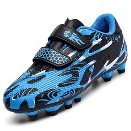 ASOCO DREAM Kids Soccer Cleats Boys Girls Firm Ground Soccer Shoes Youth Professional Athletic Outdoor Football Cleats Shoes,Blue,3.5 Big Kid