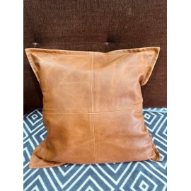 Leather Fair 100% Lambskin Leather Luxurious Throw Pillow Soft Smooth Durable Cover for Square Decorative Bedroom Living Room Cushion Case Couch Bed Sofa (22x22 Inches, Vintage Brown)