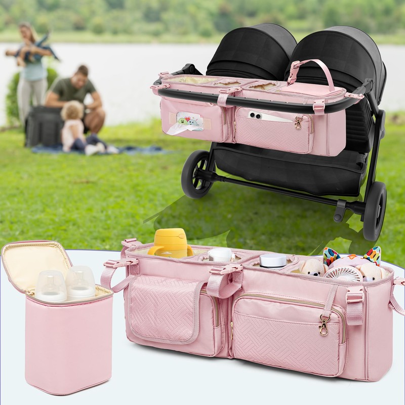Prokva Double Stroller Organizer Compabitle with BOB Duallie and Baby