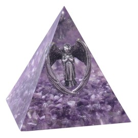 mookaitedecor Praying Angel Statue Crystal Energy Stone Pyramid Figure with Amethyst Tumbled Stones for Reiki Healing Meditation Office Home Decoration