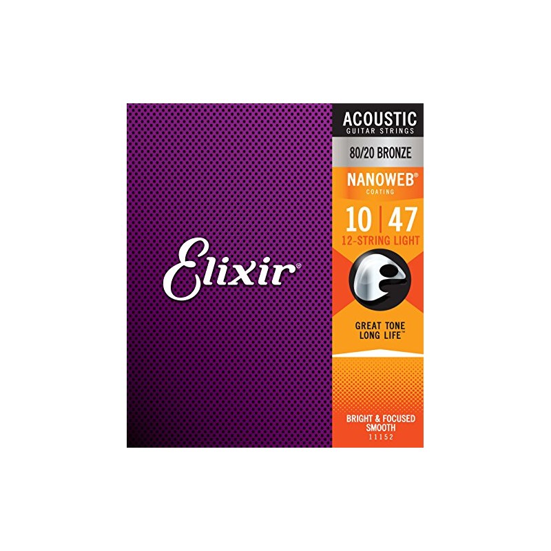 Elixir 80/20 Bronze Nanoweb 11152 12-String Light 10-47 Acoustic Guitar