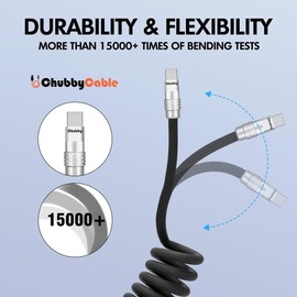 chubbycable Curly Chubby - Retractable Fast Charging Cable 240W Coiled Charger Cord for Car Durable USB-C Cable for Phones, Tablets and More, Purple+Purple, USB-A to Type-C, 1.3FT-2.3FT