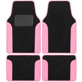 BDK Pink Carpet – Two-Tone Faux Leather Automotive Floor Mats, Included Anti-Slip Features and Built-in Heel Pad, Stylish for Cars Truck Van SUV, MT202