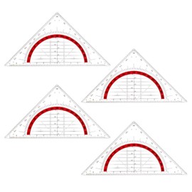 Vicloon Set Square, 4pcs 45° Triangle Ruler, Transparent Plastic Triangular 180° Protractor, Geometry Set for Student Teacher School Office Math Classroom (Red)