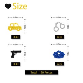 120 Police Confetti, Blue Glitter Police Cap Table Confetti, Gun Paper Confetti for Baby Shower Party, Police Car Cut Out for Police Emblem Theme Party Table Decoration
