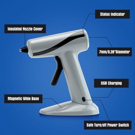 Krightlink Cordless Hot Glue Gun Kit, Rechargeable Fast Preheating Mini Hot Glue Gun Kit with 30 Premium Glue Sticks for School Crafts DIY Arts Quick Home Repairs, Grey - 20W