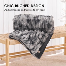 EVERGRACE Faux Rabbit Fur Throw Blanket, Luxurious Soft Bubble Fluffy Blanket, Ruched Cozy Fuzzy Throw Blankets 50x60 in, Plush Warm Reversible Velvet Mink Blanket for Couch Bed Sofa, Gray