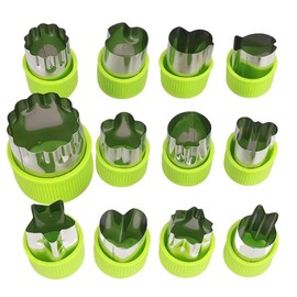 Hoshen 12-Piece PP Hand Guard Stainless Steel Biscuit Knife, Bento Decoration Fruit and Vegetable Shape Knife, Kitchen Carving Shape Cutting Tool - Green
