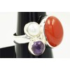 Natural Carnelian,Pearl,Amethyst Gemstone 925 Sterling Silver Bezel Setting Statement Ring