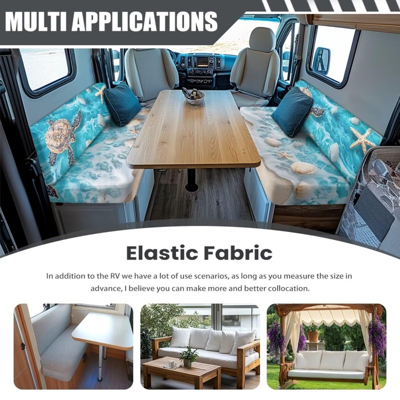 Knextrepoy Turtle Shell RV Dinette Cushion Covers Anti-Slip Tropical Beach