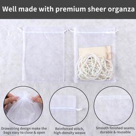 Mstar Packing 100PCS Premium Sheer Organza Bags, White Wedding Favor Bags, 6.6 x 9 inch Reusable Large Mesh Bag Drawstring Jewelry Gift Bag for Party, Christmas, Makeup Organza, Wrapping Supplies