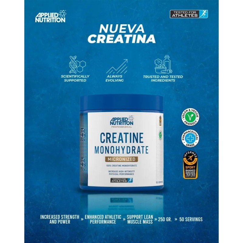 Applied Nutrition Creatina Monohidratada 250 Grs 50 SERVICIOS Sin Sabor