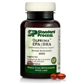 Standard Process Olprima EPA/DHA - Salud cerebral de alimentos enteros, salud cardíaca y apoyo del estado de ánimo, aceite de pescado de sardina y anchova, Omega 3 con asstaxantina, sin gluten, 60 cápsulas blandas