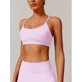 ABOCIW Sports Bras for Women Seamless Backless Workout Gym Bra Open Back Strappy Low Support Criss-Cross Yoga Bra Crop Tank Top Seamless Pink Small