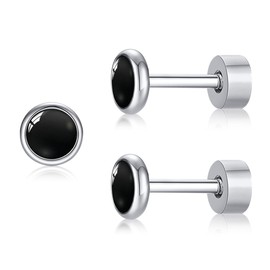 ZDE Titanium Flatback Women's Earrings for Women Black Oxy Stud Earrings Flat Back Hypoallergenic Cartilage Earring Helix Tragus Earrings 4 mm/5 mm, 5 mm, Titanium, No Gemstone