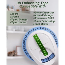 Zodzi Embossing Label Tape Compatible with Dymo Embossing Label Maker Organizer Xpress Pro 12965 12966 Office Mate II 1540,3/8 Inch X 9.8 Feet,(White on Black/Red/Blue/Yellow/Green),7-Pack