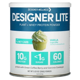 Designer Lite, polvo de proteína de planta + suero, cupcake de vainilla, 9,03 oz (256 g)