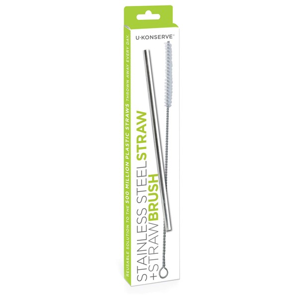 U Konserve - Stainless Steel Straw and Brush, Environment Friendly Alternative to Plastic Straws, Durable Stainless Steel, With Handy Straw Brush (Set of 2)