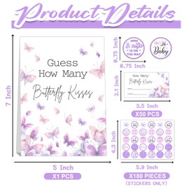 How Many Kisses Baby Shower Games, How Many Butterfly Kisses Standing Sign 50 Guessing Cards 180 Baby Shower Kisses Stickers, Guess How Many Kisses Baby Showers Game Set for Kid Baby Shower Decoration