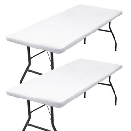 homing 2 Pack Rectangle Table Cloth, Elastic Fitted Fabric Tablecloth Fits for 6 Foot Folding Tables, Washable Table Cover for Picnic, Camping, Indoor & Outdoor (White, 30" x 72")