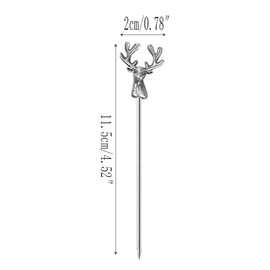Ackron 10Pcs Cocktail Picks, Stainless Steel Cocktail Toothpicks, Deer Head Shape Cocktail Picks Reusable Cocktail Skewers for Bar Party BBQ Snacks, Club Sandwiches (Antique Pewter)