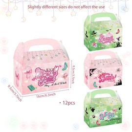 12 PCS Pink and Green Party Favor Treat Boxes Witch Theme Birthday Decorations Pink and Green Witch Party Gift Boxes Goodie Bags Birthday Supplies Decor