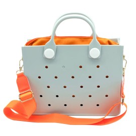 Halloween EVA Tote Bag With Ghost Pumpkin Skeleton Theme Charms Waterproof Punch Holes DIY Handbag for Women Party Giftssize: 10.8*8.6*2.95 inches, Color: HYB-T23
