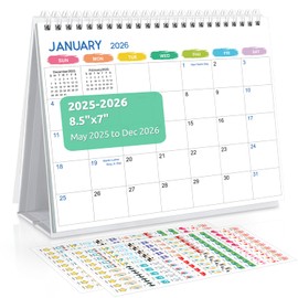 SKYDUE Desk Calendar 2025-2026, May 2025 to Dec 2026, 20 Months Small Desk Calendar with Planner Stickers, 8.5" x 7" Desktop Calendar Planner, Rainbow