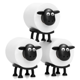VELENTI Sheep Toilet Roll Holder - Funny Toilet Paper Holder Free Standing Bathroom Set - 3D Printed Black Sheep Loo Roll Holder - Hilarious Tissue Paper Roll Storage - Cute Bathroom Decor - Set of 3