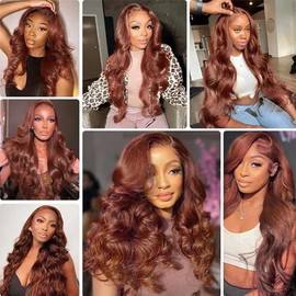 Evaxilc Glueless Wigs Human Hair 150% Density Body Wave Lace Real Hair Wig 12A Grade 5x5 HD Lace Front Wig Human Hair No Smell Pre Plucked Brazilian Baby Hair #33 Reddish Brown 12 Inches