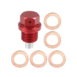 X AUTOHAUX 1 Set M14x1.5 Magnetic Oil Drain Plug with 5 Washer for Car Red