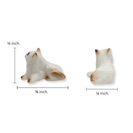 ChangThai Design Tiny ¾ Long White Brown Lying Look Up Himalayan Cat Figurine - Miniature Hand Made Painted Ceramic Cats Kitten Animal Porcelain Cute Decorative Collectible Figurines Home Décor Gift
