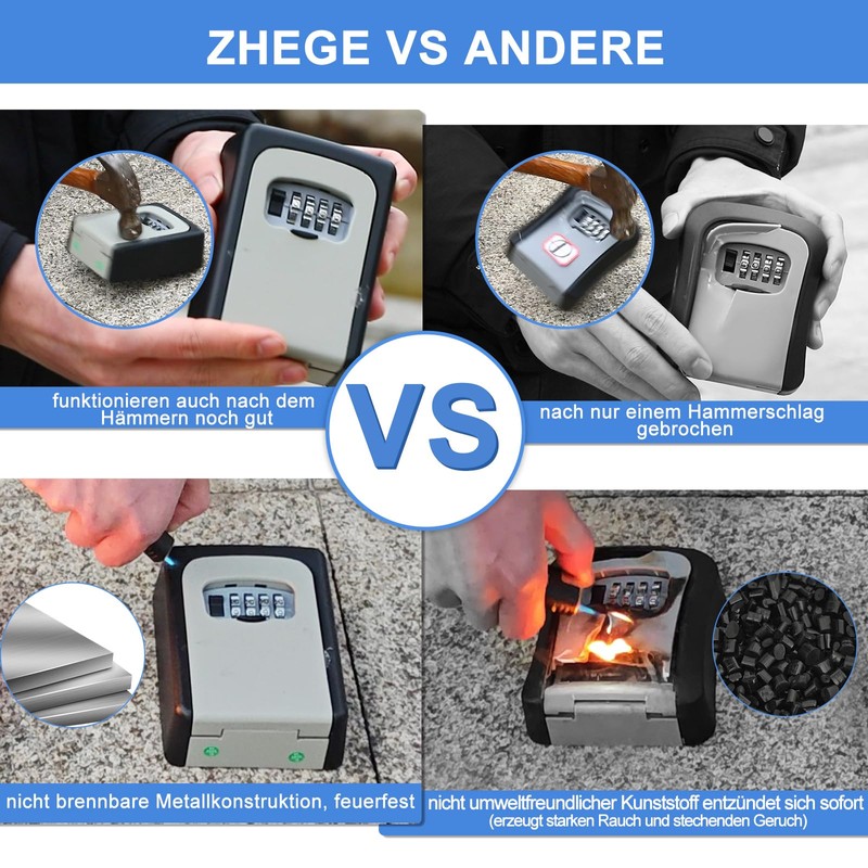 ZHEGE Key Safe with Number Code, 4-Digit Key Box with