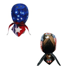 Capsmith Lot or Set of 2 Vintage American Eagle and Star Spangled USA Flag Danbanna Head Wrap Durag Doo Rag Skull Cap Sweatband Durag Multicolored