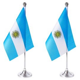 ZXvZYT 2 Pack Argentina flag Argentine Table Flag Small Mini Argentina Desk Flags With Stand Base,International Festival Events Celebration Decorate,Home office Decorations