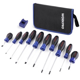 WORKPRO 10-Piece Magnetic Screwdriver Set with Pouch, Phillips, Slotted, Flat Head Screwdriver Include Magnetizer, Screwdriver with Non-Slip Grip, for Home Repair and DIY Projects