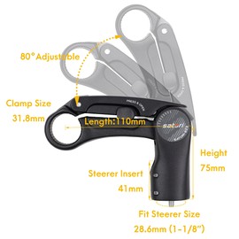 SATORI EZ3 AHS Bike Bicycle Tool-Less 0-80 Degree Adjustable Stem Riser Extension 31.8mm x 110mm Height 75mm Forged Alloy for 28.6mm 1-1/8" Fork
