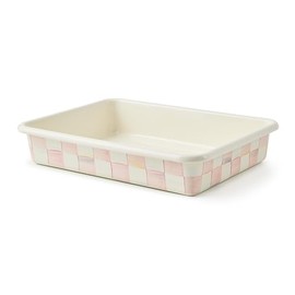 MACKENZIE-CHILDS Enamel Baking Pan for Oven, Rectangular Oven Pan, 9" x 13", Pink-and-White Rosy Check