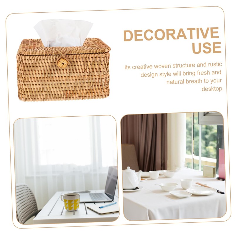 GLEAVI Multi Functional Rattan Woven Tissue Holder Elegant Tissue Organizing