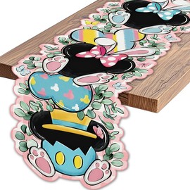Easter Table Runner Cartoon Mouse He is Risen Kitchen Dining Table Centerpiece Peeps Spring Bunny Egg Decor Happy Easter Decorations for Home Party-72 Inches Long