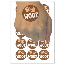 Woof Dog Paw Prints Fun Text Temporary Tattoo Water Resistant Fake Body Art Set Collection - 15 2" Tattoos (1 Sheet)