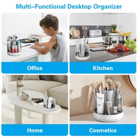 Elezeal 360 Degree Rotating Pen Holder, Desk Organiser, Stationery Storage, 6 Compartments, Pencil Pots, Makeup Brush Holder for Home, Office, Removable Desk Tidy and