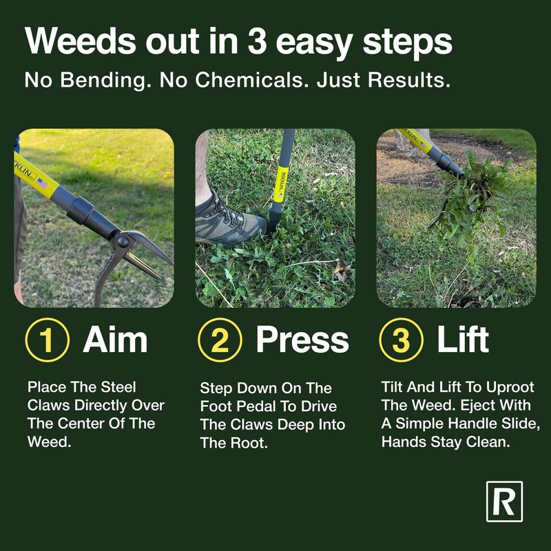 Rocklin™ Stand Up Weed Puller Tool - 4 Claw Steel