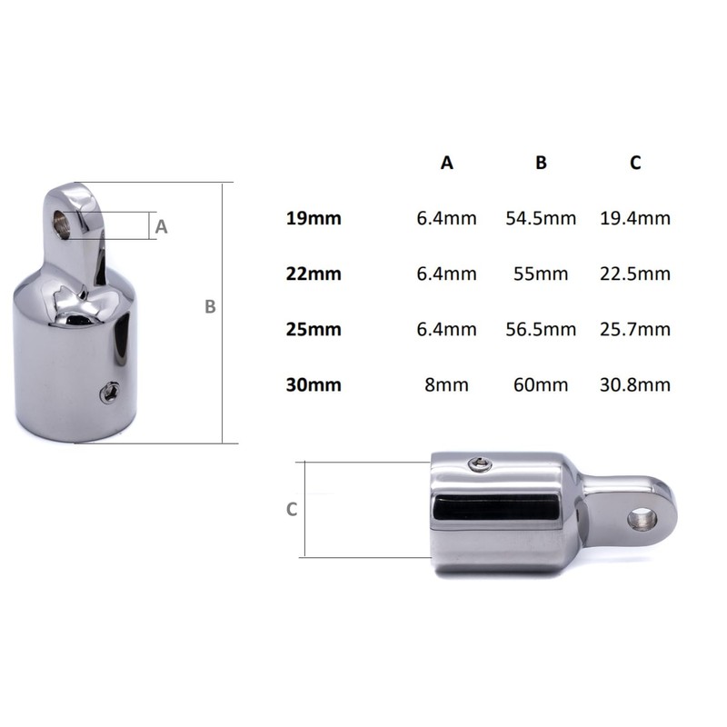 2pcs 19mm Bimini eye end cap stainless steel marine grade