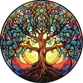 MEIYUDA Stained Glass Diamond Painting Art Kit Adults Colorful Tree of Life, 5D DIY Diamond Painting Full Kit for Adult Kids Crystal Art, Diamond Painting Art Craft Kits for Home Decor 30x30cm