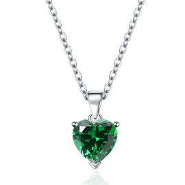 CERSLIMO Silver Heart Necklace for Women Girls - 14K White Gold Plated Cubic Zirconia Necklaces for Ladies, Small 2cm Clear Green Crystal Jewellery Set Wedding Gifts Birthday Christmas