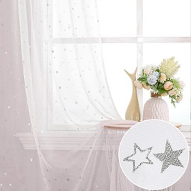 Kids Room Window Sheer White Curtains 1 Panel Rod Pocket Beautiful Star Voile Sheer Drape Curtain for Children's Bedroom Living Room,Window Treatments Curtains,39 x 106 inch,White