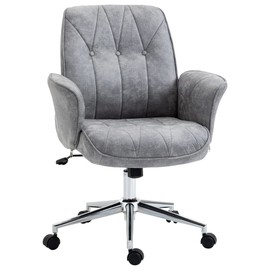 Vinsetto Microfiber Home Office Chair, Height Adjustable Button Tufted Computer Desk Chair with Swivel Wheels, Tilt Function and Padded Armrests, Light Gray