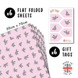CENTRAL 23 Pigeon Wrapping Paper - 6 Sheets Of Pink Gift Wrap - Pigeon Dancing - Bird - Funny Wrapping Paper For Men Women - Comes With Stickers - Recyclable