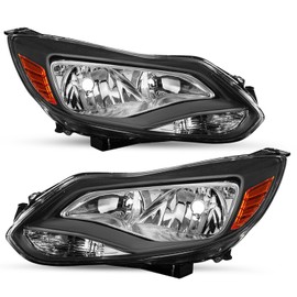 SOCKIR Headlight Assembly Fit for 2012-2014 Ford Focus Headlamp Passenger and Driver Side Black Housing Amber Reflector